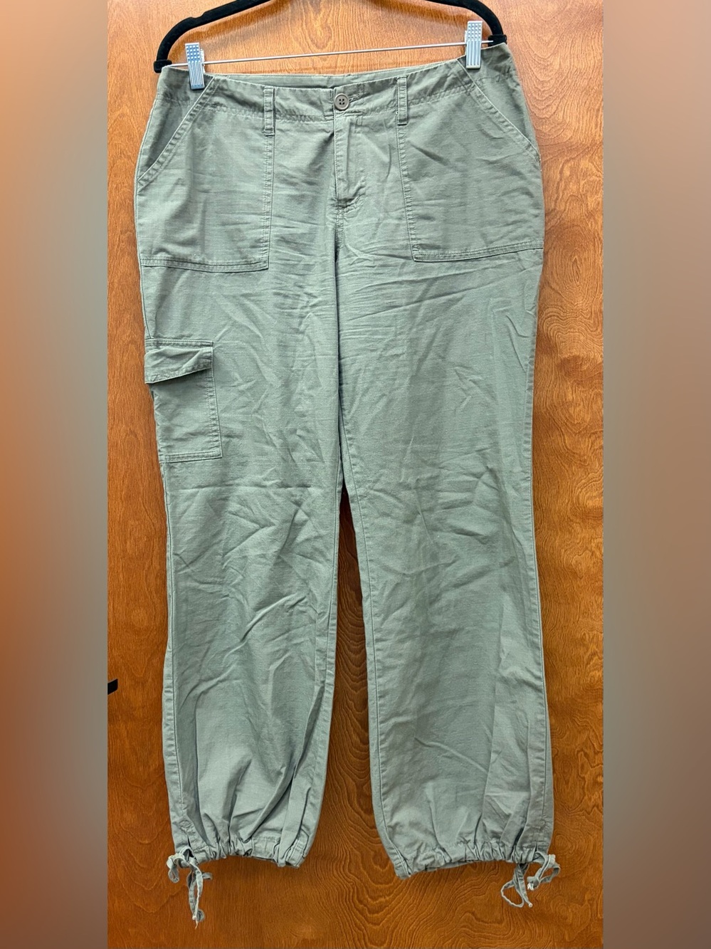 Y2K ILU cotton cargo jogger/straight leg ankle tie pants low waist olive size 11